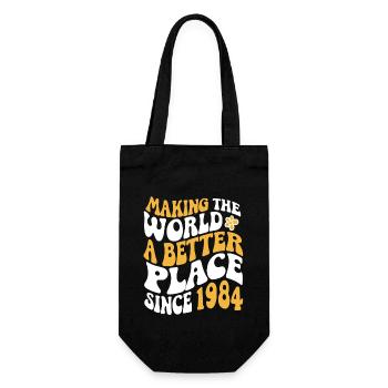 1984 Geburtstag Vintage Hippie Groovy - Geschenkbeutel für Flaschen - Schwarz - Vorne