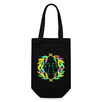 Retro Katze Katzen 80er 90er Vintage - Geschenkbeutel für Flaschen - Schwarz - Vorne