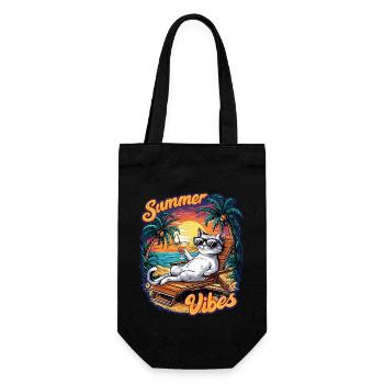 Cat on the beach for the summer - Gift Bag for Bottles - black - Front