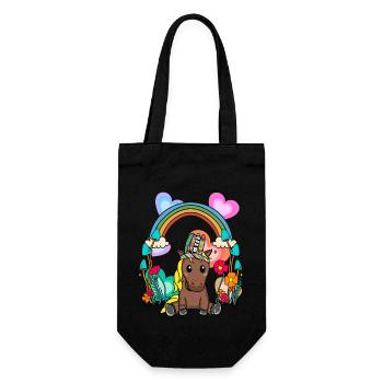 Rainbow Horse Horses Kids Child Flowers - Gift Bag for Bottles - black - Front