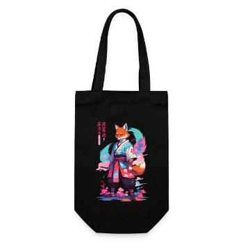 Kitsune Samurai Fuchs Aesthetic Vaporwave Stil - Geschenkbeutel für Flaschen - Schwarz - Vorne