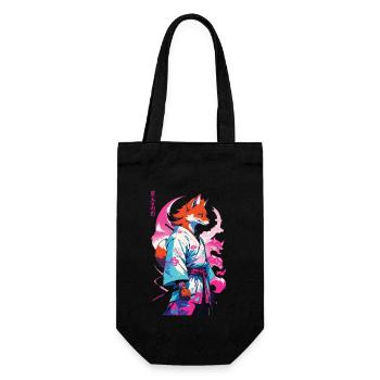 Kitsune Samurai Fuchs Aesthetic Vaporwave Stil - Geschenkbeutel für Flaschen - Schwarz - Vorne