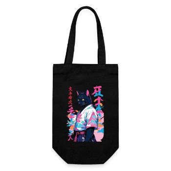 Samurai Cat Vaporwave Aesthetic Samurai Art - Gift Bag for Bottles - black - Front