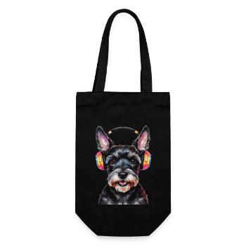 Zwergschnauzer Kopfhörer Hund Lustig Design Print - Geschenkbeutel für Flaschen - Schwarz - Vorne