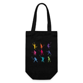 Colorful silhouettes of badminton players in action - Gift Bag for Bottles - black - Front