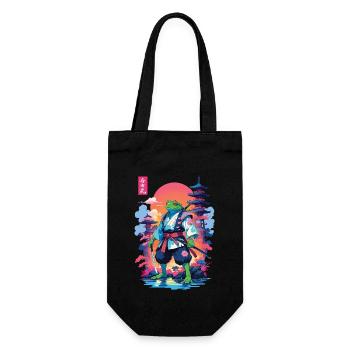Samurai Frosch & Aesthetic Vaporwave Stil - Geschenkbeutel für Flaschen - Schwarz - Vorne