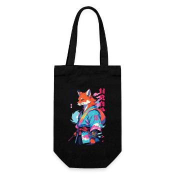 Kitsune Samurai Fuchs Aesthetic Vaporwave Stil - Geschenkbeutel für Flaschen - Schwarz - Vorne