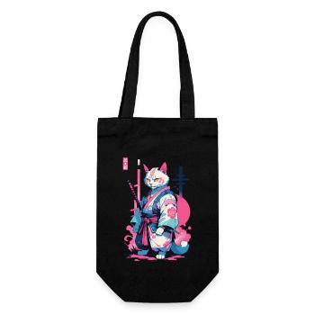 Samurai Cat Vaporwave Aesthetic Japan Art - Gift Bag for Bottles - black - Front