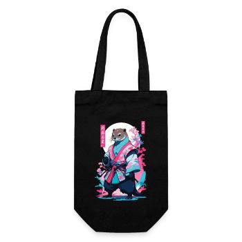 Samurai Otter Aesthetic Vaporwave Japan Kunst - Geschenkbeutel für Flaschen - Schwarz - Vorne