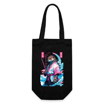 Samurai Otter Aesthetic Vaporwave Asiatischer Stil - Geschenkbeutel für Flaschen - Schwarz - Vorne