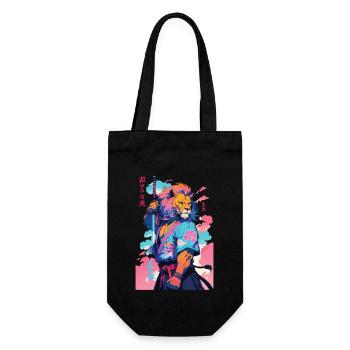 Samurai Löwe Aesthetic Vaporwave Stil - Geschenkbeutel für Flaschen - Schwarz - Vorne