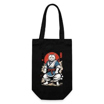 Samurai Cat Vintage Ukiyo-E Japanese Design - Gift Bag for Bottles - black - Front