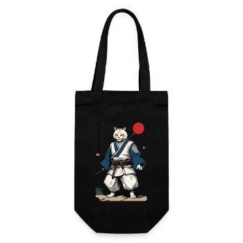 Samurai Cat Vintage Ukiyo-E Artwork Design - Gift Bag for Bottles - black - Front