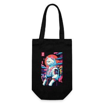 Samurai Cat Vaporwave Aesthetic Japan Art - Gift Bag for Bottles - black - Front