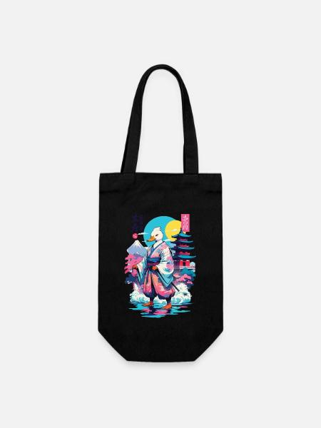 Samurai Ente Aesthetic Vaporwave Stil Japanisches - Geschenkbeutel für Flaschen - Schwarz