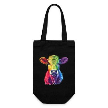 Bunte Regenbogen-Kuh Kunstwerk - Geschenkbeutel für Flaschen - Schwarz - Vorne