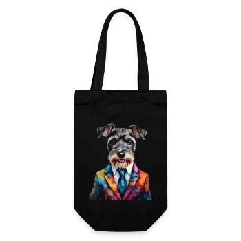 Zwergschnauzer Anzug Hund Lustig Tier Design Print - Geschenkbeutel für Flaschen - Schwarz - Vorne