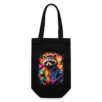 Waschbär Hoodie Bunt Lustig Tier Design Print - Geschenkbeutel für Flaschen - Schwarz - Vorne