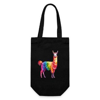 Buntes Regenbogen Lama - Geschenkbeutel für Flaschen - Schwarz - Vorne