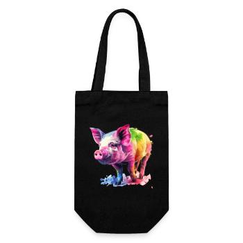 Colorful Pig Watercolor Artwork Colorful - Gift Bag for Bottles - black - Front