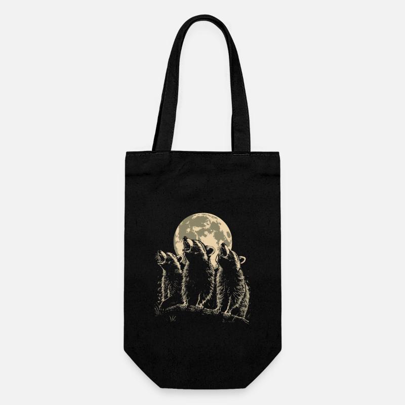 3 raton laveur lune hurlant raton laveur mignon - Sac à bouteille - noir