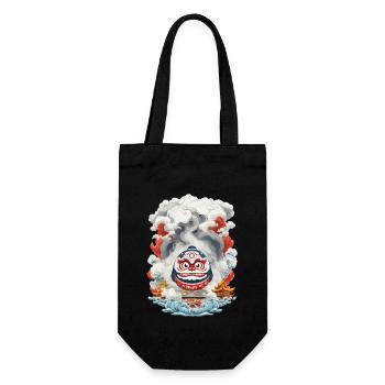 Japanischer Daruma Ästhetik Yokai Vintage - Geschenkbeutel für Flaschen - Schwarz - Vorne