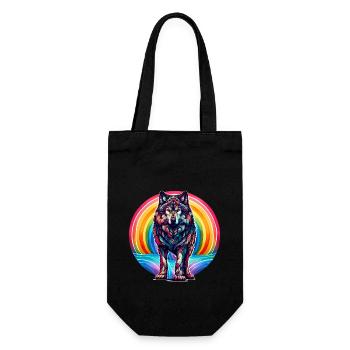 Regenbogen Wolf Wölfe - Geschenkbeutel für Flaschen - Schwarz - Vorne