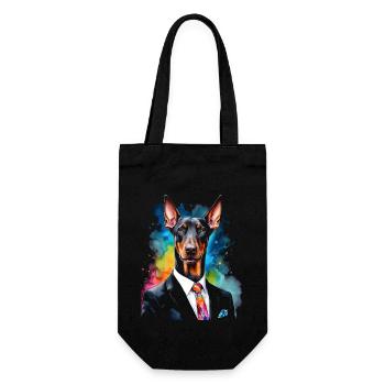 Dobermann Anzug Hund Bunt Lustig Tier Design Print - Geschenkbeutel für Flaschen - Schwarz - Vorne