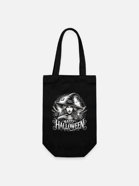 Schöne Hexe mit Happy Halloween - Geschenkbeutel für Flaschen - Schwarz