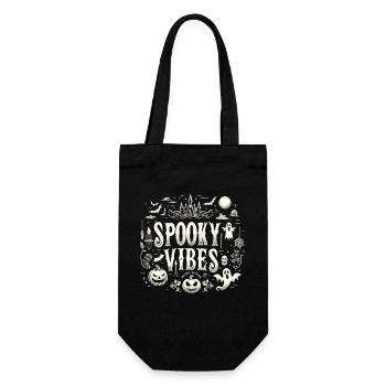 Halloween T-Shirt "Spooky Vibes" - Schwarz-Weiß - Geschenkbeutel für Flaschen - Schwarz - Vorne