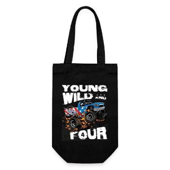 Young, Wild and 4th Birthday Boy Monster Truck - Gift Bag for Bottles - black - Front
