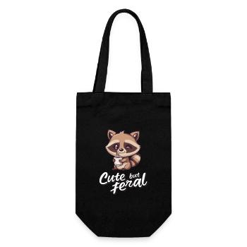Retro Waschbär Kaffee Trinker - Cute but feral - Geschenkbeutel für Flaschen - Schwarz - Vorne