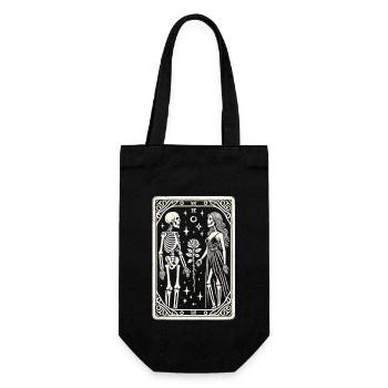 T-shirt de tarot d’Halloween : Couple de squelettes avec rose - Sac à bouteille - noir - Devant