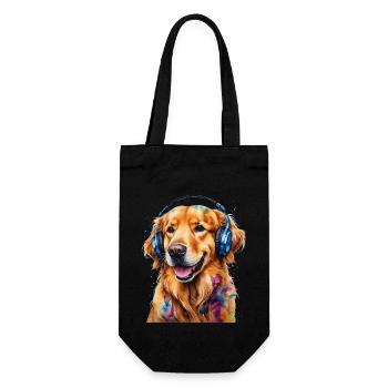 Golden Retriever Kopfhörer Hund Tier Design Print - Geschenkbeutel für Flaschen - Schwarz - Vorne