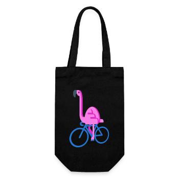 Flamingo On A Bicycle Funny Pink Bird Cute Playing - Gift Bag for Bottles - black - Front