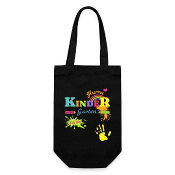Kindergarten Hurra personalisiert Kinder Spruch - Geschenkbeutel für Flaschen - Schwarz - Vorne