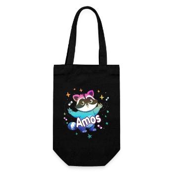 AMOS - Beautiful boy name with cute raccoon - Gift Bag for Bottles - black - Front