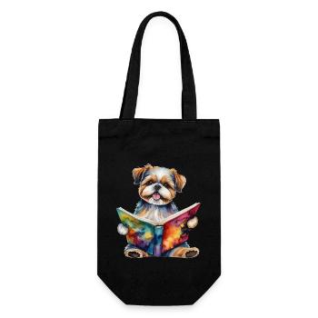 Shih Tzu Lesen Buch Hund Lustig Tier Design Print - Geschenkbeutel für Flaschen - Schwarz - Vorne