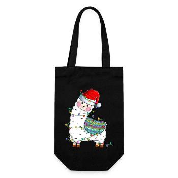 Alpaca Llama Wearing Santa Hat Xmas Christmas - Gift Bag for Bottles - black - Front
