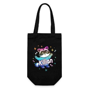 KILLIAN - Schöner Jungen Name mit süßem Waschbär - Geschenkbeutel für Flaschen - Schwarz - Vorne