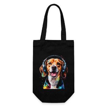Beagle Kopfhörer Hund Lustig Tier Design Print - Geschenkbeutel für Flaschen - Schwarz - Vorne