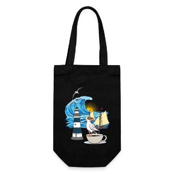 maritim Nordsee Ostsee Möwe Kaffeetasse Ahoi - Geschenkbeutel für Flaschen - Schwarz - Vorne