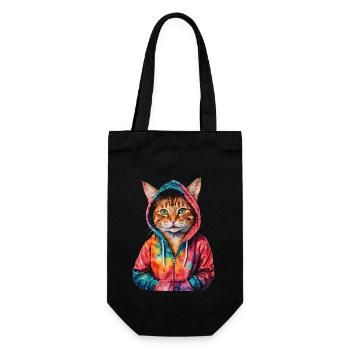 Katze Hoodie Bunt Lustig Tier Design Print - Geschenkbeutel für Flaschen - Schwarz - Vorne
