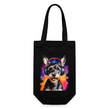 Zwergschnauzer Kopfhörer Hund Lustig Design Print - Geschenkbeutel für Flaschen - Schwarz - Vorne