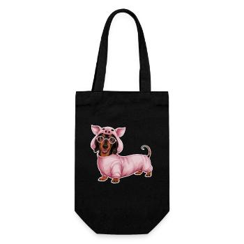 Dachshund in costumes with glasses in pig costume - Gift Bag for Bottles - black - Front