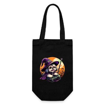 Süßer Shih Tzu Hund Gamer Zauberer für Halloween - Geschenkbeutel für Flaschen - Schwarz - Vorne