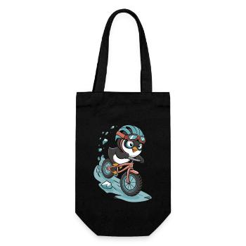 Fahrradfahrender Pinguin in Action - Geschenkbeutel für Flaschen - Schwarz - Vorne