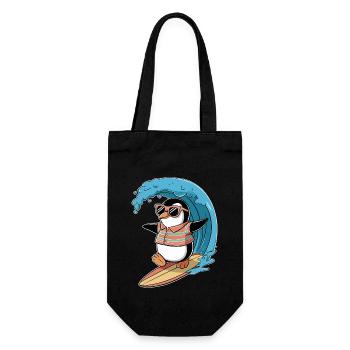 Cooler Pinguin Beim Surfen Mit Sonnenbrille - Geschenkbeutel für Flaschen - Schwarz - Vorne