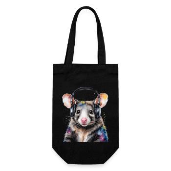 Opossum Headphones Colorful Animal Design Print - Gift Bag for Bottles - black - Front