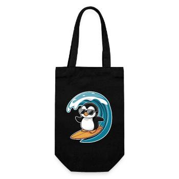 Cooler Pinguin Auf Surfbrett Unter Welle - Geschenkbeutel für Flaschen - Schwarz - Vorne